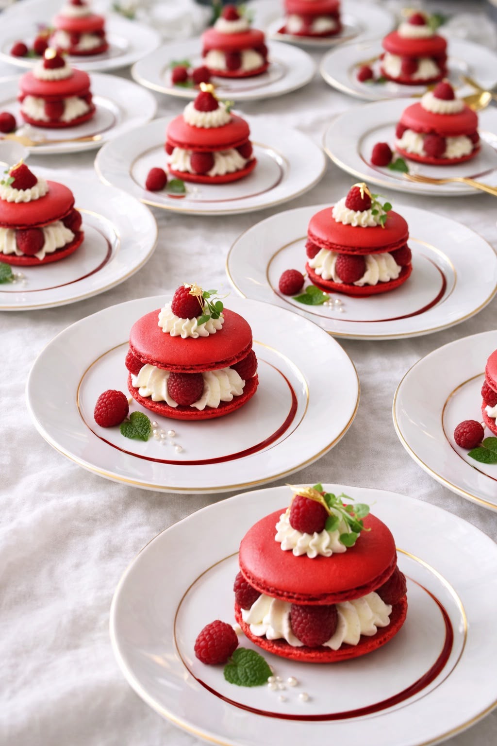 Macarons framboise dressés